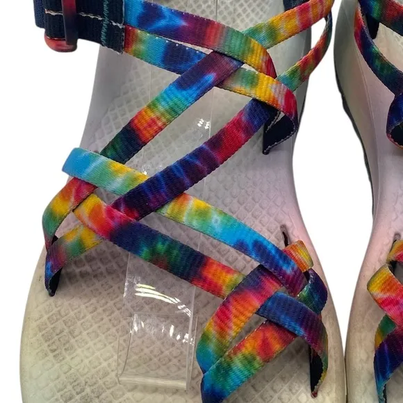 Chaco Womens Sandals Sz 7 Rainbow Tie Dye Strappy Flat Hiking Waterproof USA