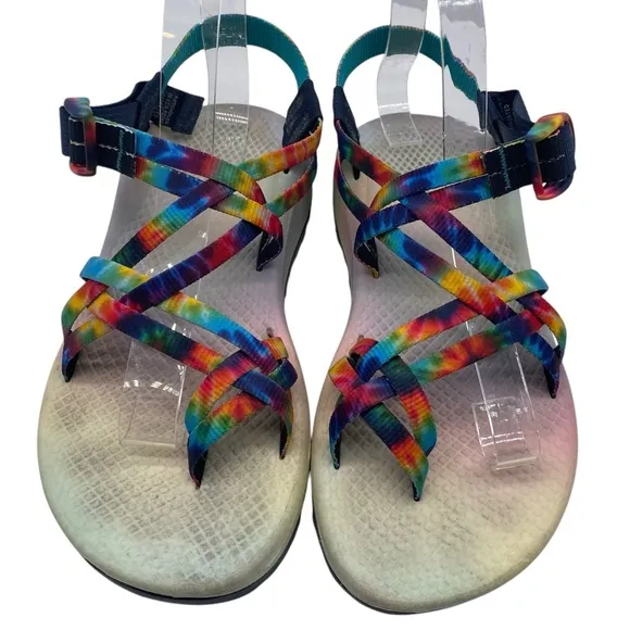 Chaco Womens Sandals Sz 7 Rainbow Tie Dye Strappy Flat Hiking Waterproof USA