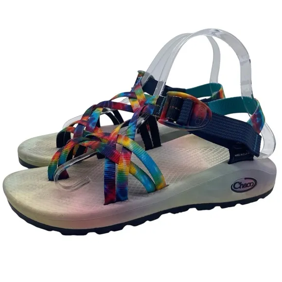 Chaco Womens Sandals Sz 7 Rainbow Tie Dye Strappy Flat Hiking Waterproof USA