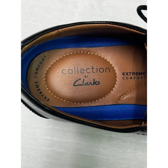 CLARKS Whiddon Cap Black Leather Career Comfort Shoes, Sz 9M