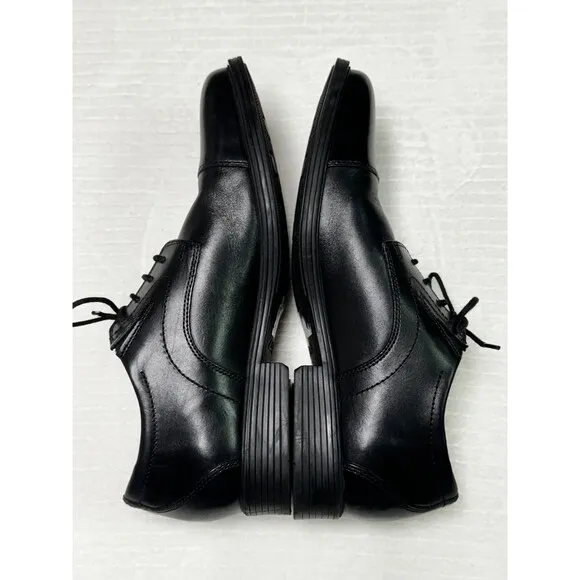 CLARKS Whiddon Cap Black Leather Career Comfort Shoes, Sz 9M