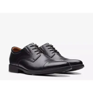 CLARKS Whiddon Cap Black Leather Career Comfort Shoes, Sz 9M