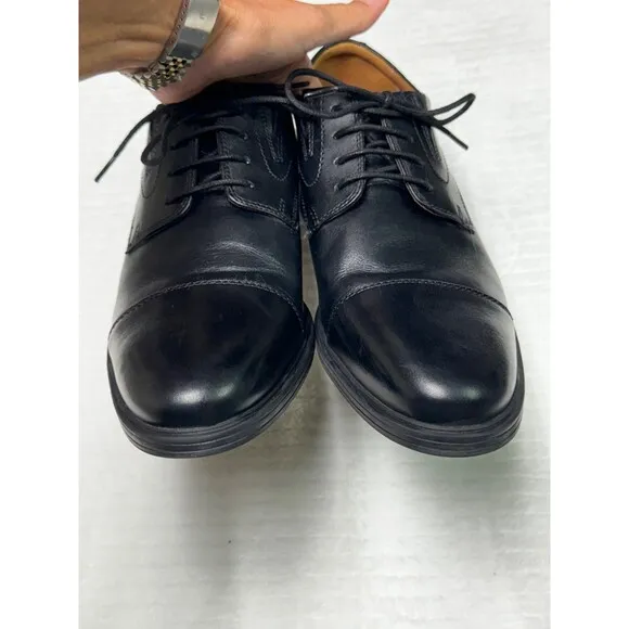 CLARKS Whiddon Cap Black Leather Career Comfort Shoes, Sz 9M