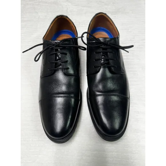 CLARKS Whiddon Cap Black Leather Career Comfort Shoes, Sz 9M