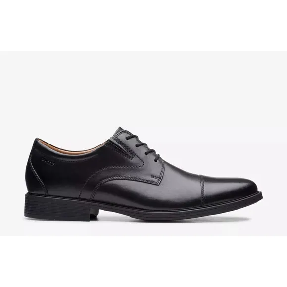 CLARKS Whiddon Cap Black Leather Career Comfort Shoes, Sz 9M