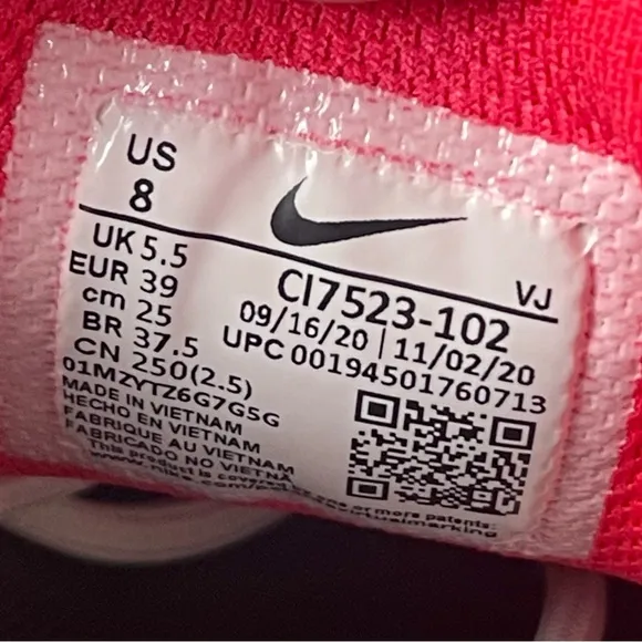 CLEAN Size 8 - Nike React Vision White Siren Red Women's Shoes White Peach Pink