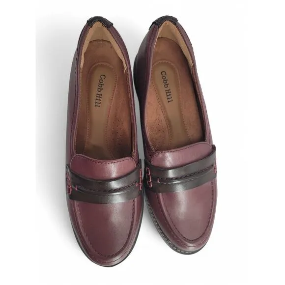 Cobb Hill Burgundy Leather Loafers Women’s 7W | Janney Penny Comfort Flats