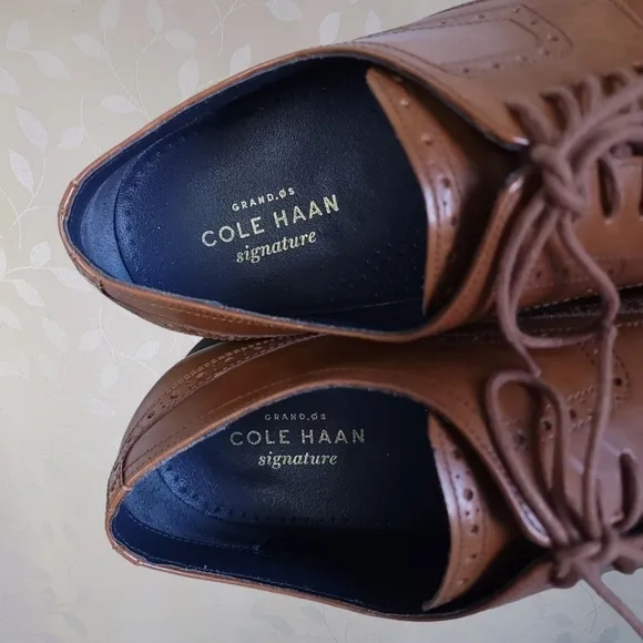 Cole Haan Grand OS Signature Leather Wingtip Lace Up Oxfords Brown 10