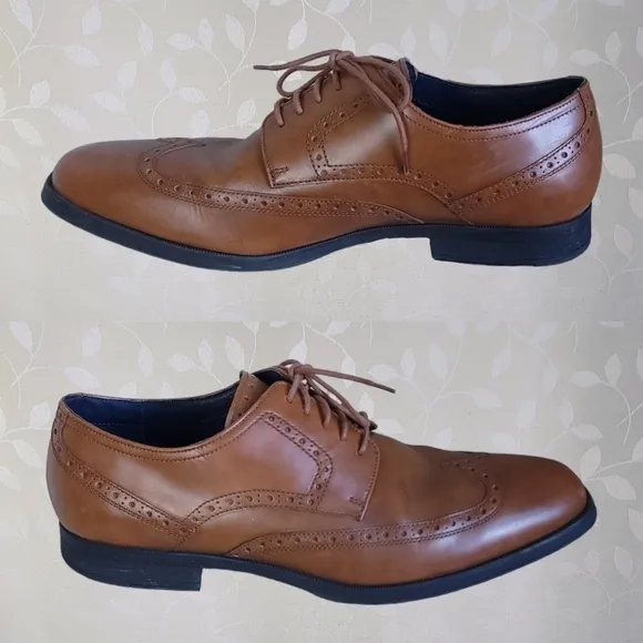 Cole Haan Grand OS Signature Leather Wingtip Lace Up Oxfords Brown 10