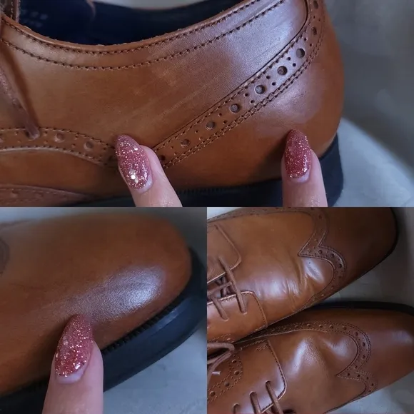 Cole Haan Grand OS Signature Leather Wingtip Lace Up Oxfords Brown 10