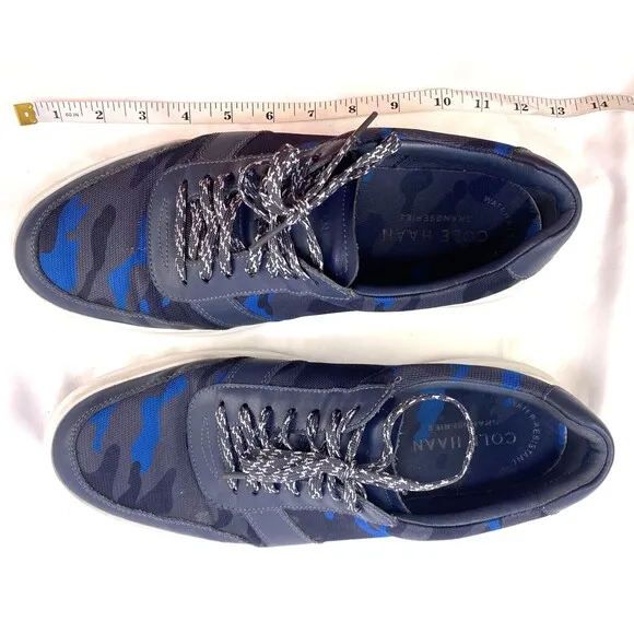 Cole Haan Grand Series Golf Shoes Men's 10M Blue Leather Camo Spikeless Sneakers