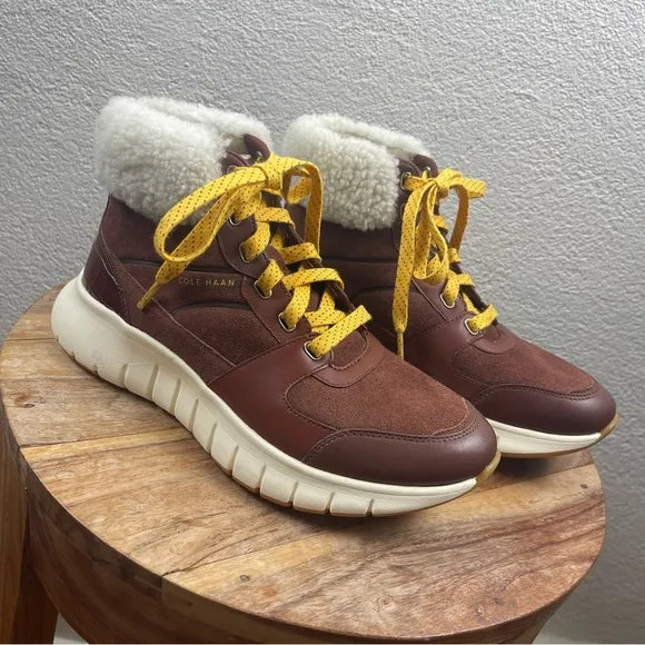 Cole Haan l 6.5B Zero Grand Natural Sheep Shearling Yellow Laces Hiking Boots
