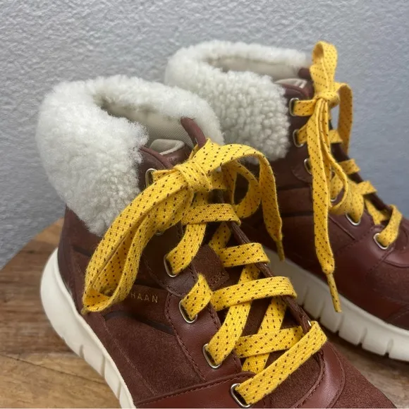 Cole Haan l 6.5B Zero Grand Natural Sheep Shearling Yellow Laces Hiking Boots