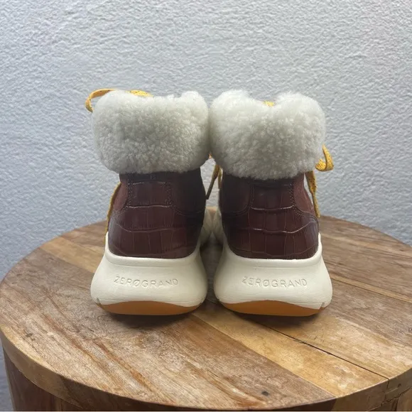 Cole Haan l 6.5B Zero Grand Natural Sheep Shearling Yellow Laces Hiking Boots