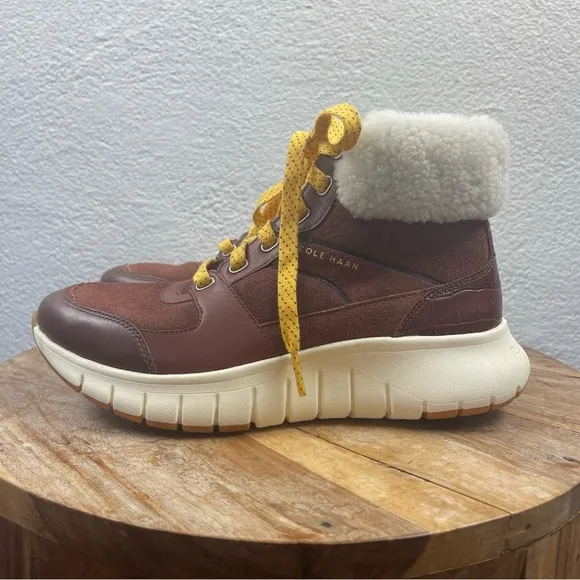 Cole Haan l 6.5B Zero Grand Natural Sheep Shearling Yellow Laces Hiking Boots