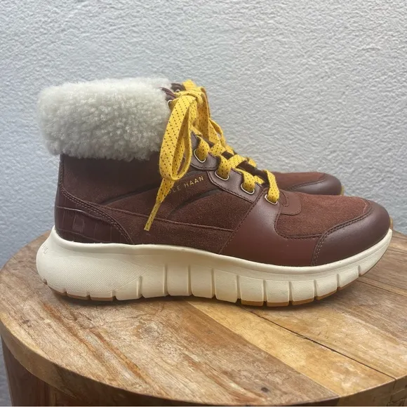 Cole Haan l 6.5B Zero Grand Natural Sheep Shearling Yellow Laces Hiking Boots