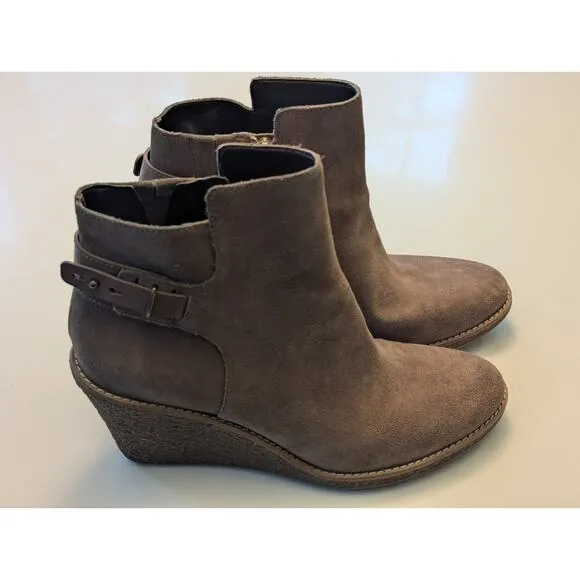 Cole Haan Martina Brown Suede Waterproof Wedge Heel Ankle Boots Sz 10.5 B