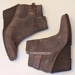 Cole Haan Martina Brown Suede Waterproof Wedge Heel Ankle Boots Sz 10.5 B
