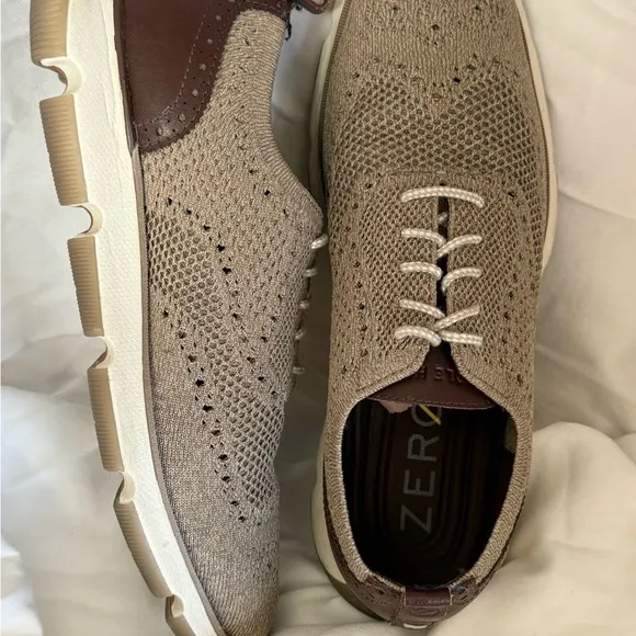 Cole Haan Mens Original Grand Stitchlite Beige Wing Oxford Shoes