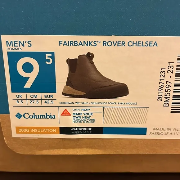Columbia Fairbanks Chelsea Rover Boots waterproof Omni Heat brown Mens Size 9.5