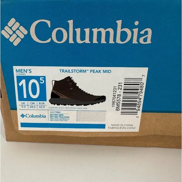 Columbia Men's TrailStorm Peak Mid Hiking Boots 10.5 BM5578-231 Cordovan/Black