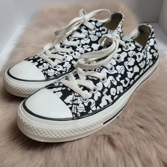 Converve Black White All Star Floral Polka Dot Sneakers Shoes Size 8