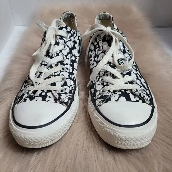 Converve Black White All Star Floral Polka Dot Sneakers Shoes Size 8
