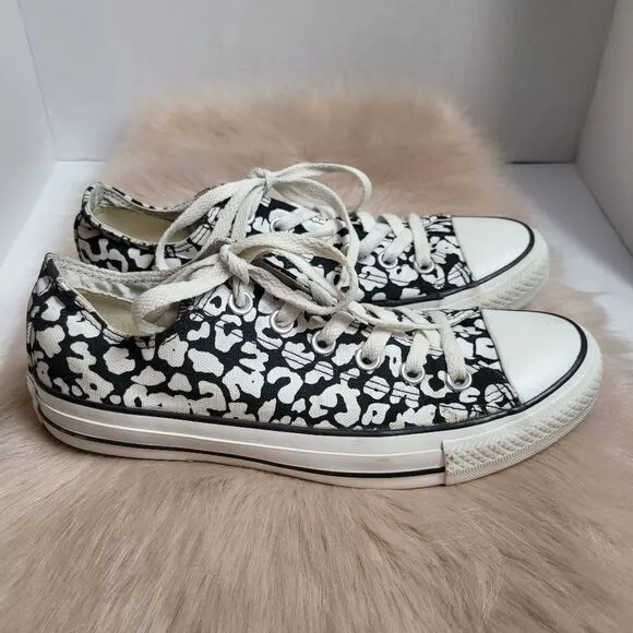 Converve Black White All Star Floral Polka Dot Sneakers Shoes Size 8