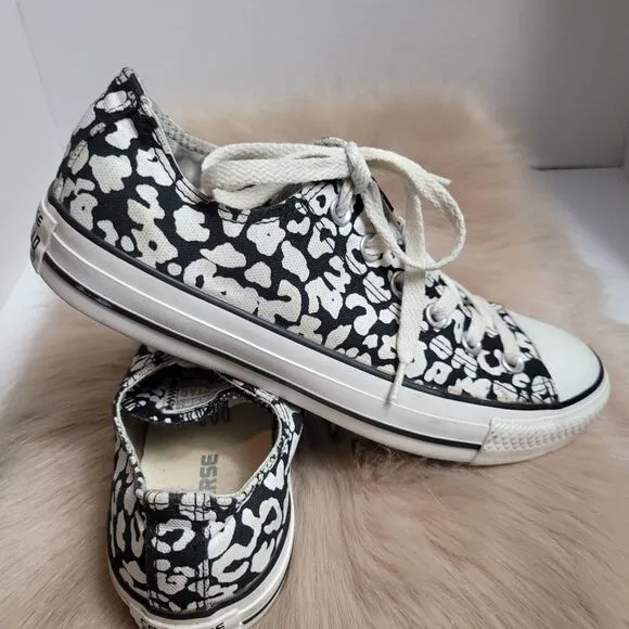 Converve Black White All Star Floral Polka Dot Sneakers Shoes Size 8