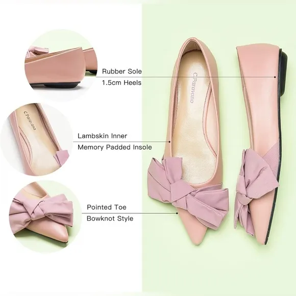 C.Paravano Pointy Bow Flats Comfortable Stylish Slip-On Shoes for Casual&amp; Office