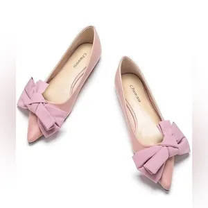 C.Paravano Pointy Bow Flats Comfortable Stylish Slip-On Shoes for Casual&amp; Office