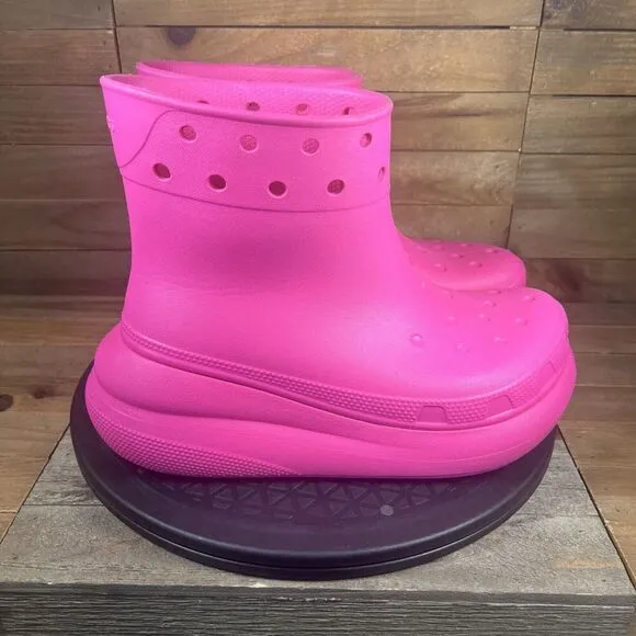 Crocs Womens Sz 6 Classic Crush Waterproof 6&quot; hi-top Hot Pink Pull On Boots