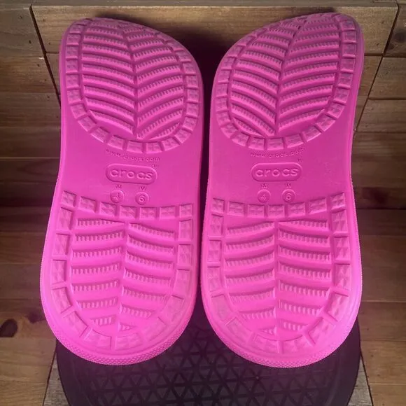 Crocs Womens Sz 6 Classic Crush Waterproof 6&quot; hi-top Hot Pink Pull On Boots
