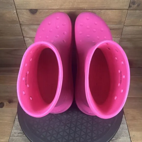 Crocs Womens Sz 6 Classic Crush Waterproof 6&quot; hi-top Hot Pink Pull On Boots