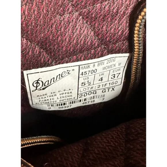 Danner Hawk Hiking Brown Leather Boots Women 5.5 200G GTX 45700 Bob Sole New USA