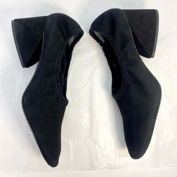 Designer Mercedes Castillo Suede Black Scrunch Funky Art Deco Heel NWOB