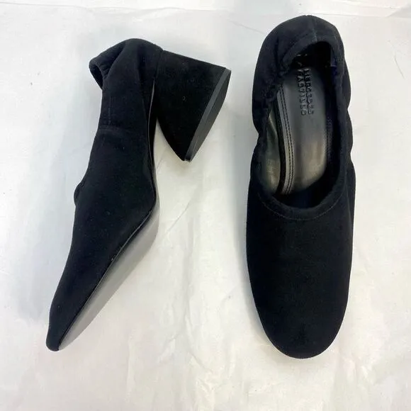 Designer Mercedes Castillo Suede Black Scrunch Funky Art Deco Heel NWOB