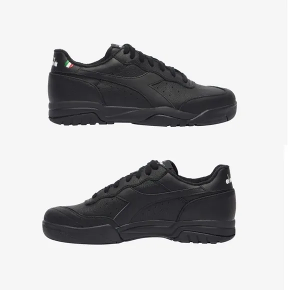 Diadora Maverick triple black full-grain leather mens size 8-13 running shoes