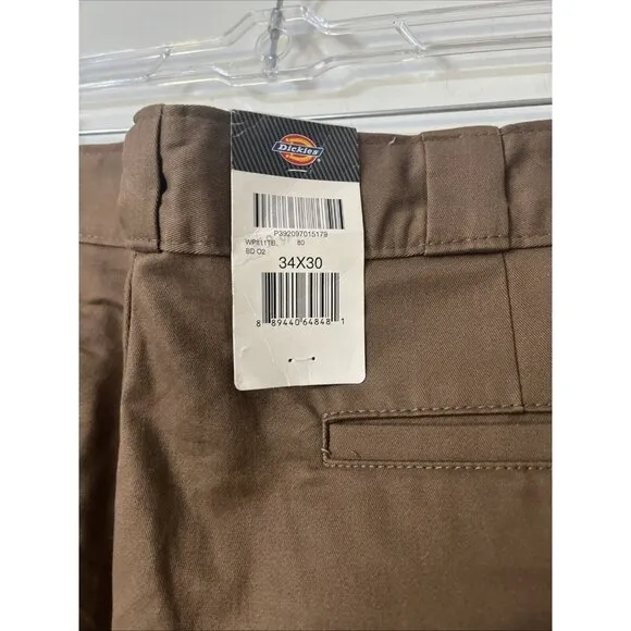 Dickies Flex 34x30 Pants Skinny Straight Brown Mens Twill Workwear Preppy