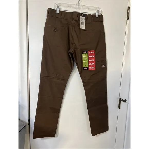 Dickies Flex 34x30 Pants Skinny Straight Brown Mens Twill Workwear Preppy