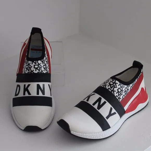 DNKY REESE Women Shoes Logo Strap Sneakers Black White Red Size 6 NEW