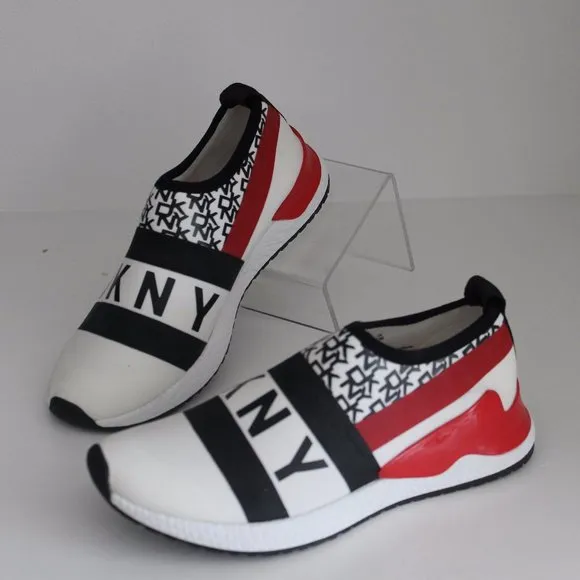 DNKY REESE Women Shoes Logo Strap Sneakers Black White Red Size 6 NEW