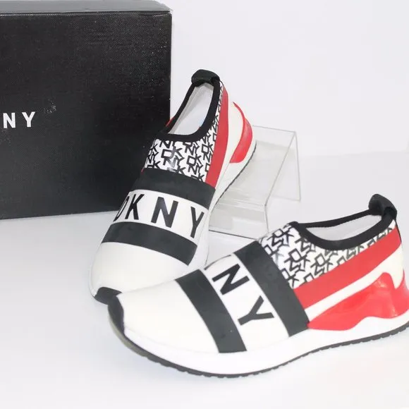 DNKY REESE Women Shoes Logo Strap Sneakers Black White Red Size 6 NEW