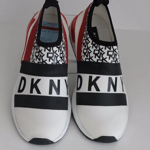 DNKY REESE Women Shoes Logo Strap Sneakers Black White Red Size 6 NEW