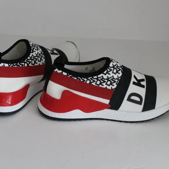 DNKY REESE Women Shoes Logo Strap Sneakers Black White Red Size 6 NEW