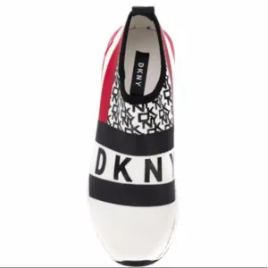 DNKY REESE Women Shoes Logo Strap Sneakers Black White Red Size 6 NEW