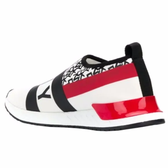 DNKY REESE Women Shoes Logo Strap Sneakers Black White Red Size 6 NEW