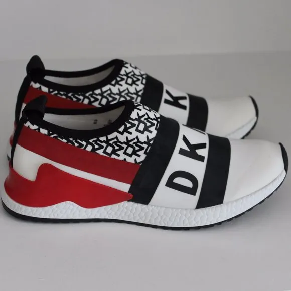 DNKY REESE Women Shoes Logo Strap Sneakers Black White Red Size 6 NEW
