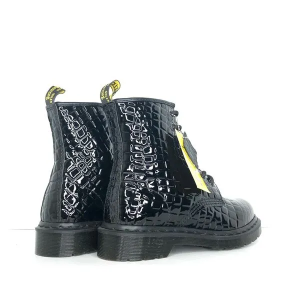 Dr Martens Patent Croc Emboss Black Leather Ankle Lace Up Boots Women’s 7 Shoes