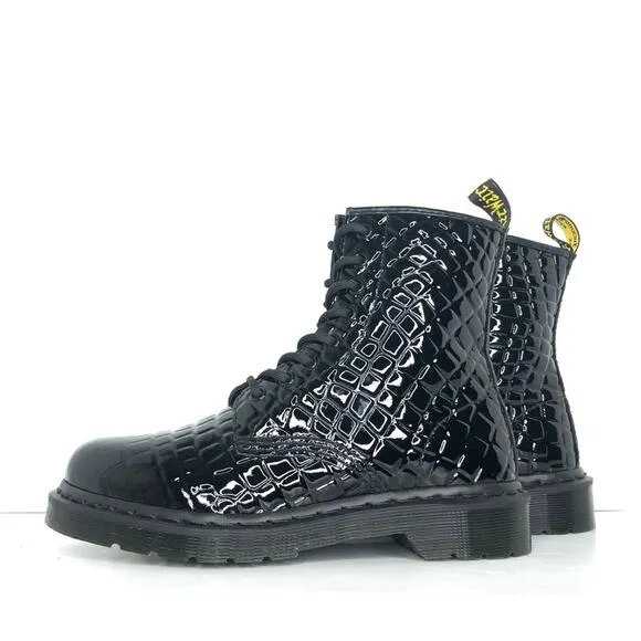 Dr Martens Patent Croc Emboss Black Leather Ankle Lace Up Boots Women’s 7 Shoes